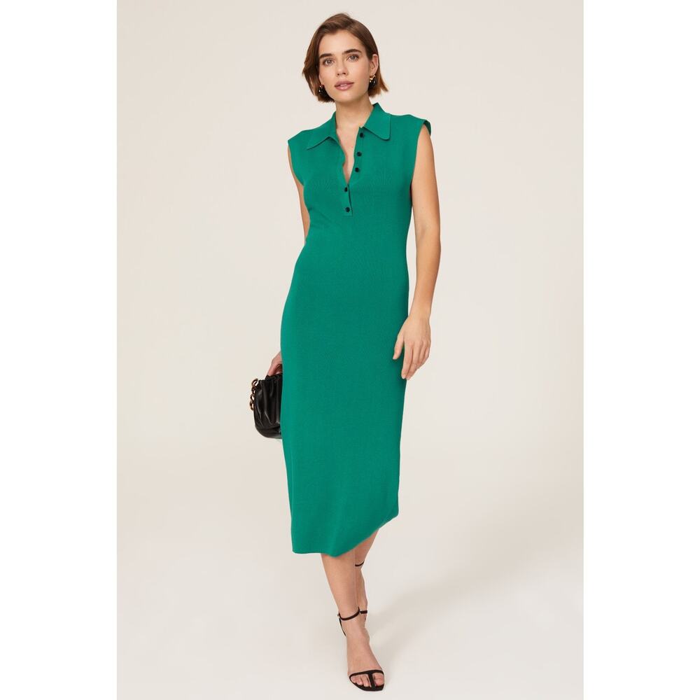 A.L.C. Taylor Knit Green Sleeveless Collared Midi Dress Size XS